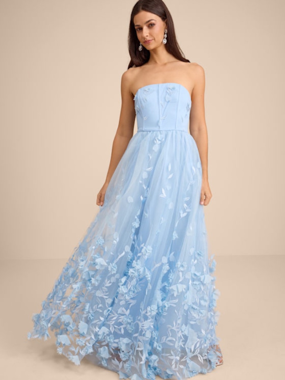 Lulus Lynly Light Blue 3d Floral Applique Tulle Maxi Dress - Size S